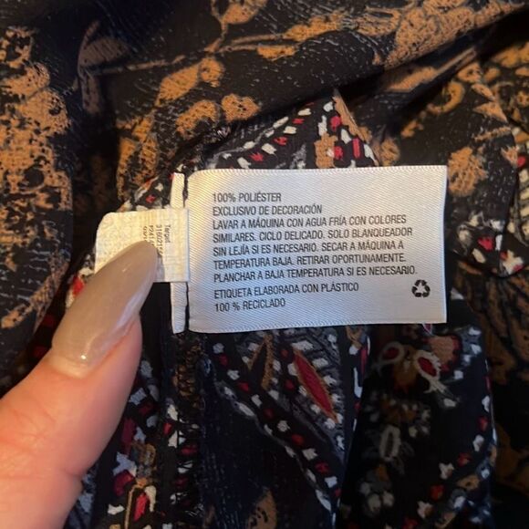 Knox Rose Women's Multicolor Damask Pattern Keyhole Long Sleeve Blouse Medium - Picture 9 of 9